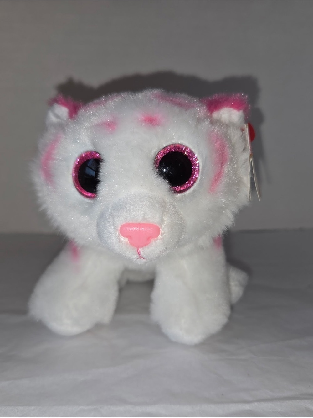 Ty Beanie Boos Tabor Tiger With Ear Tag Pink White Plush Stuffed Animal